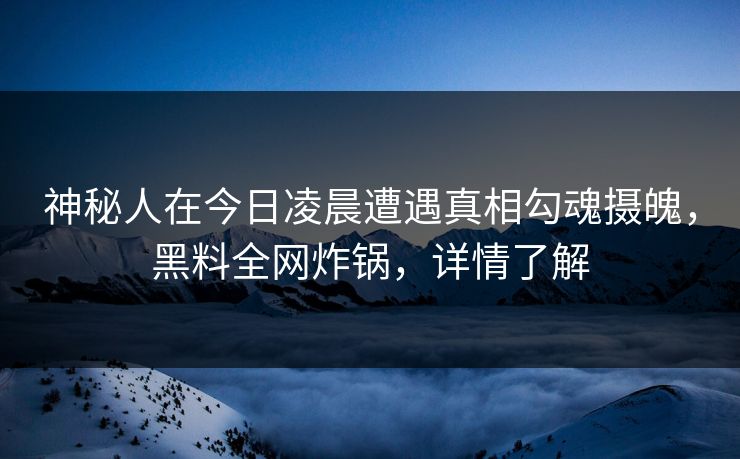 神秘人在今日凌晨遭遇真相勾魂摄魄,黑料全网炸锅,详情了解 神秘人在今日凌晨遭遇真相勾魂摄魄,黑料全网炸锅,详情了解